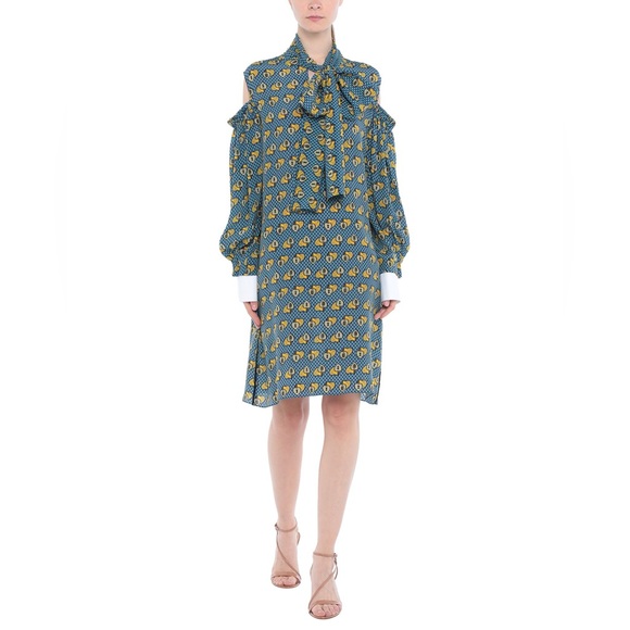 FENDI Heart Lock Silk Cold Shoulder Bow Puff Sleeve Dress Size 44/ 8 US - Picture 1 of 9